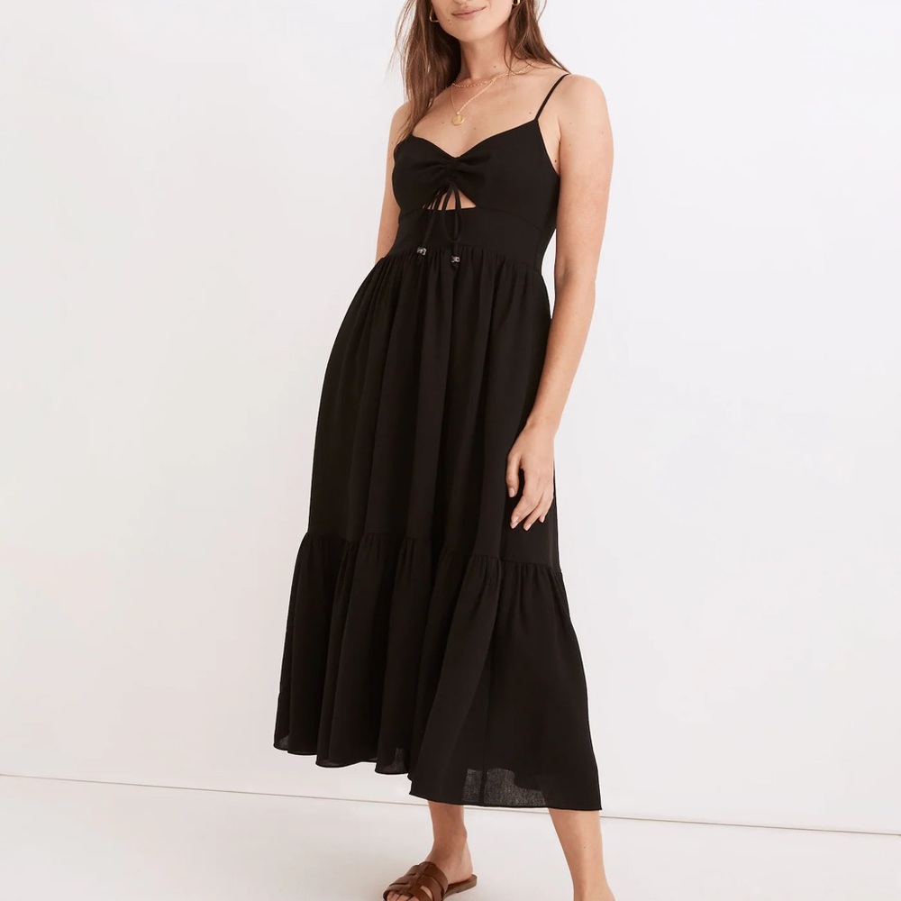 Madewell Ruched Keyhole Tiered dress dark fairy gothic dark academia graduation - Picture 1 of 11